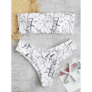 Marble Print Bandeau Bikini Set